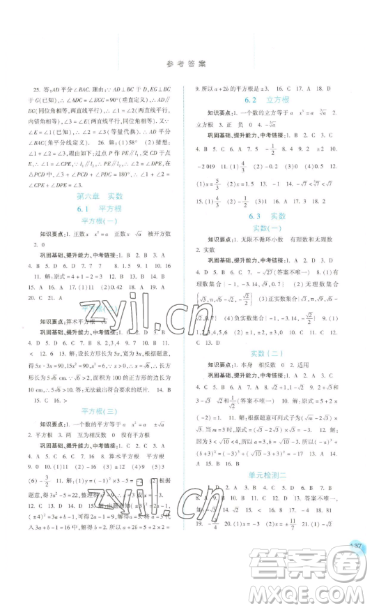 河北人民出版社2023同步訓(xùn)練七年級(jí)數(shù)學(xué)下冊(cè)人教版參考答案