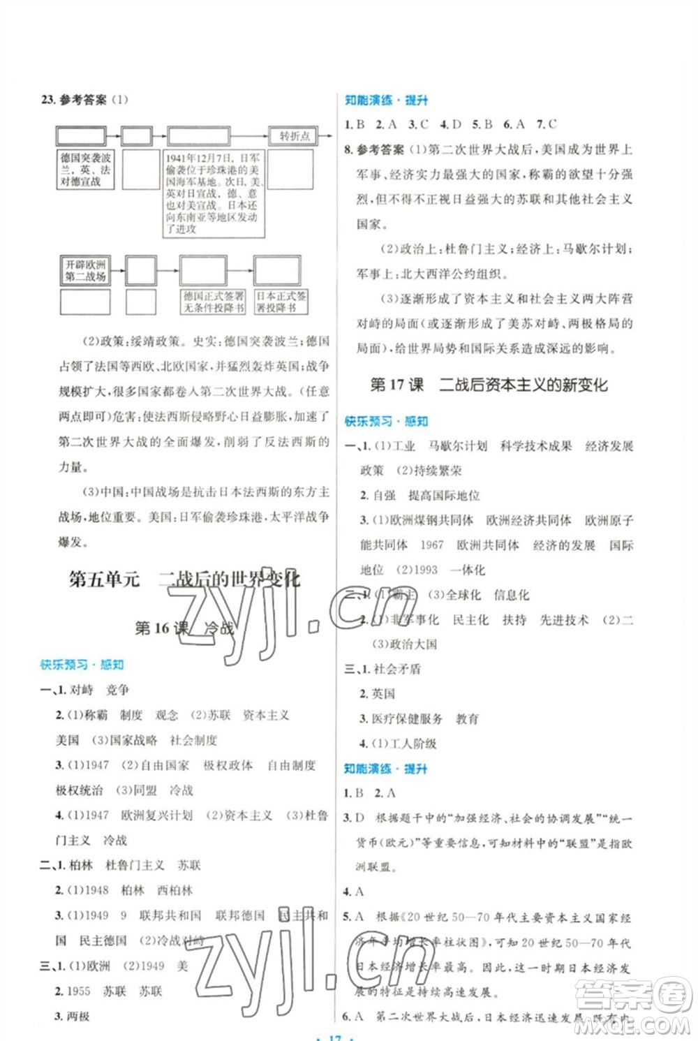 人民教育出版社2023初中同步測控優(yōu)化設(shè)計九年級世界歷史下冊人教版參考答案