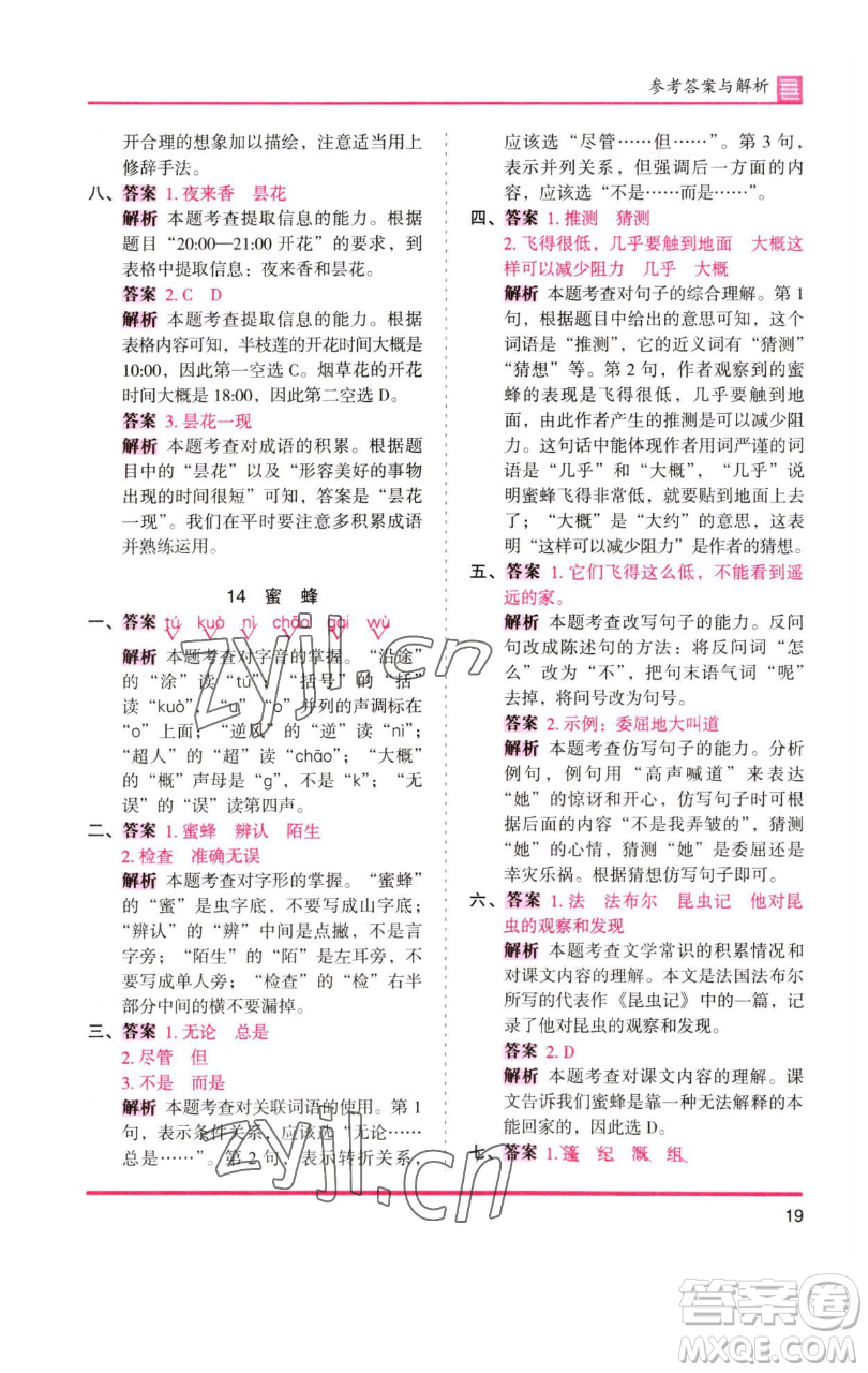 湖南師范大學(xué)出版社2023木頭馬分層課課練三年級(jí)語(yǔ)文下冊(cè)人教版浙江專(zhuān)版參考答案