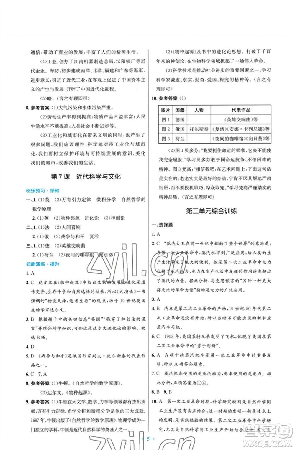 人民教育出版社2023初中同步測(cè)控優(yōu)化設(shè)計(jì)九年級(jí)世界歷史下冊(cè)人教版福建專(zhuān)版參考答案