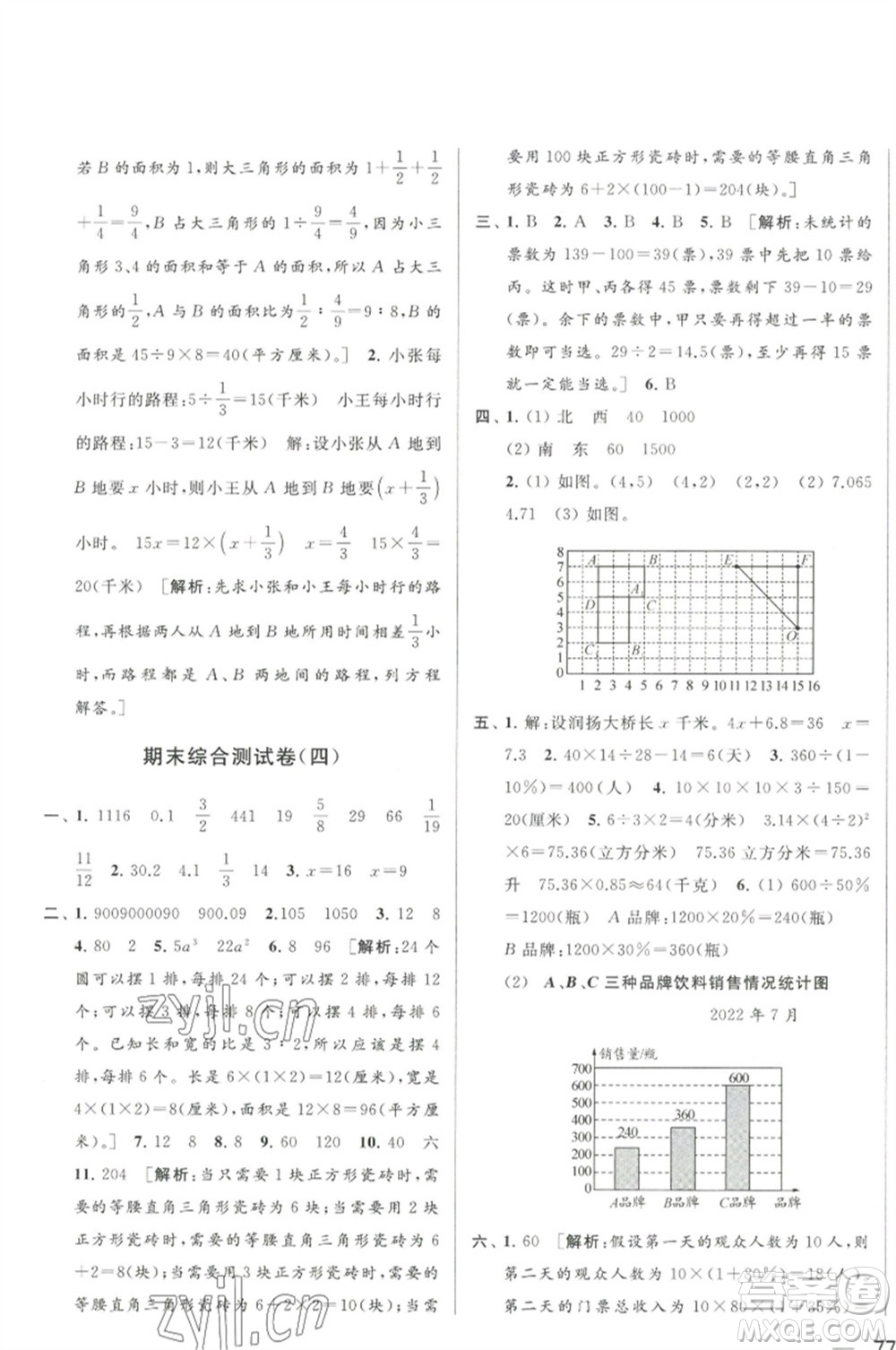 北京教育出版社2023春季亮點(diǎn)給力大試卷六年級(jí)數(shù)學(xué)下冊(cè)江蘇版參考答案