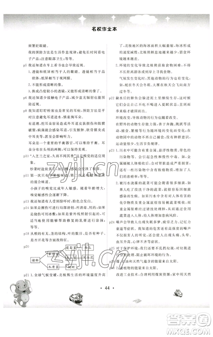 黑龍江美術(shù)出版社2023名校作業(yè)本六年級(jí)科學(xué)下冊(cè)青島版參考答案