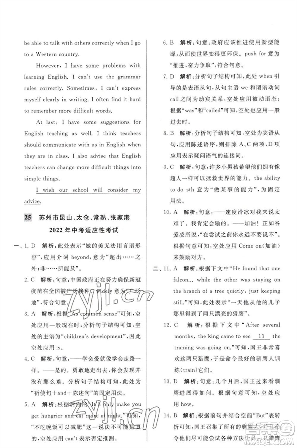 延邊教育出版社2023春季亮點(diǎn)給力大試卷九年級英語下冊譯林版參考答案