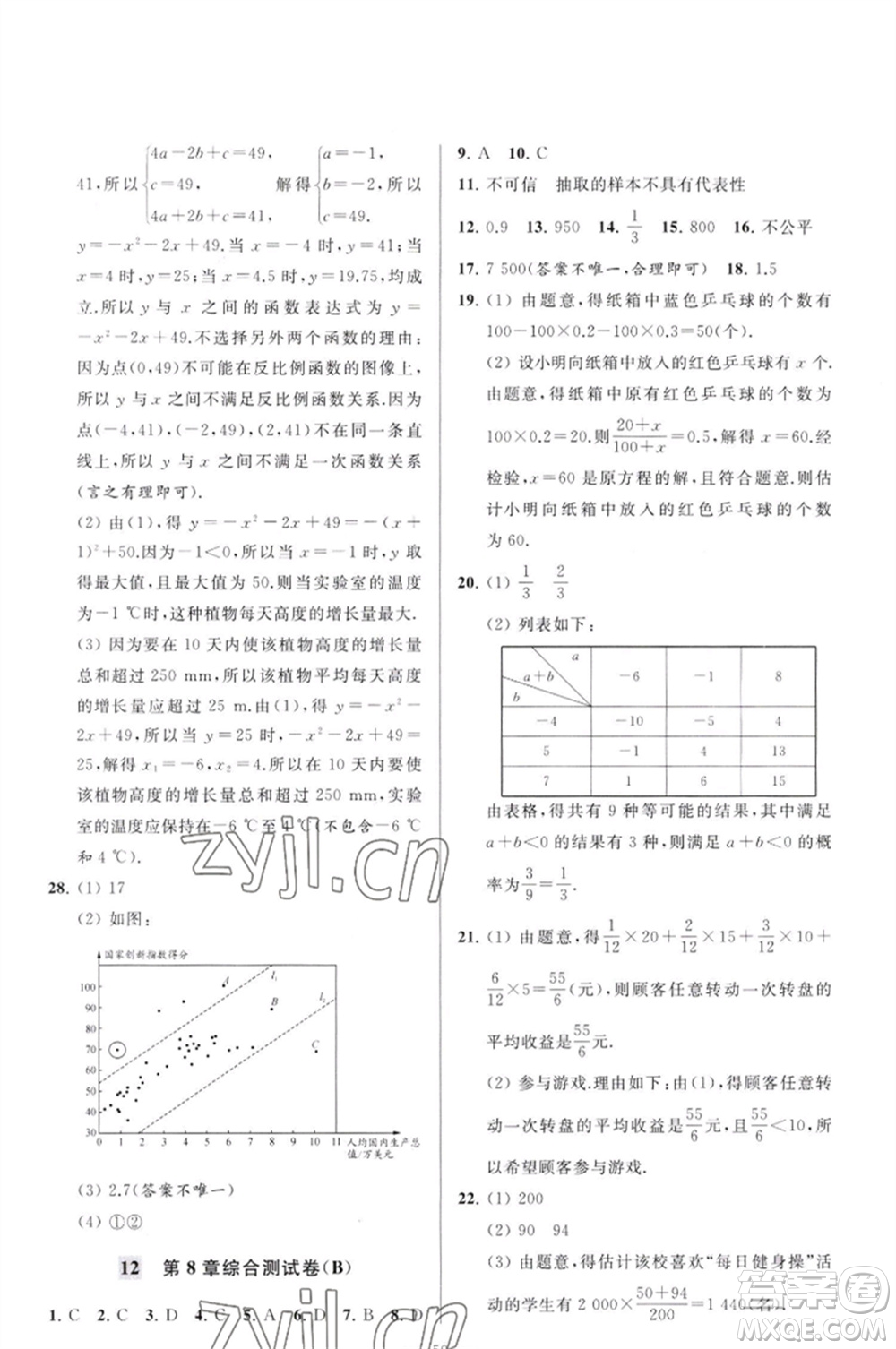 延邊教育出版社2023春季亮點(diǎn)給力大試卷九年級(jí)數(shù)學(xué)下冊(cè)蘇科版參考答案