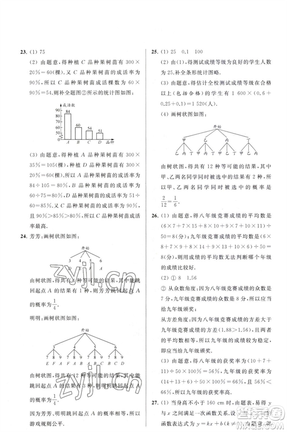 延邊教育出版社2023春季亮點(diǎn)給力大試卷九年級(jí)數(shù)學(xué)下冊(cè)蘇科版參考答案