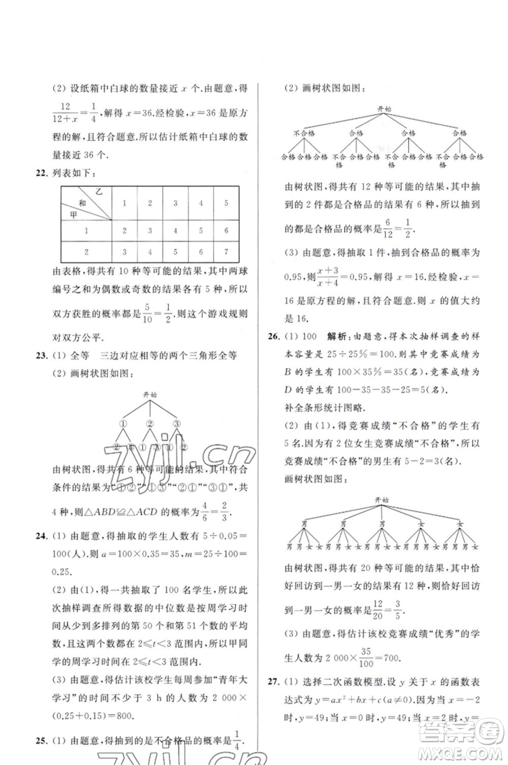 延邊教育出版社2023春季亮點(diǎn)給力大試卷九年級(jí)數(shù)學(xué)下冊(cè)蘇科版參考答案