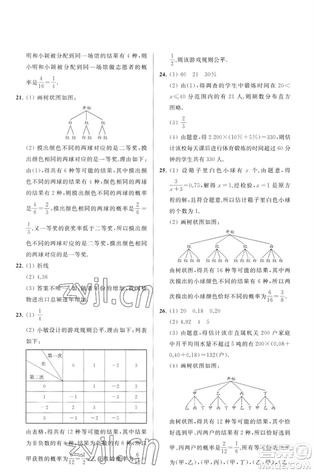 延邊教育出版社2023春季亮點(diǎn)給力大試卷九年級(jí)數(shù)學(xué)下冊(cè)蘇科版參考答案