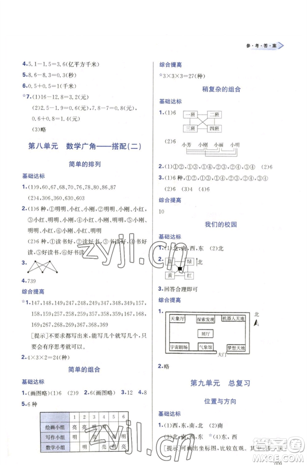 天津教育出版社2023學(xué)習(xí)質(zhì)量監(jiān)測(cè)三年級(jí)數(shù)學(xué)下冊(cè)人教版參考答案