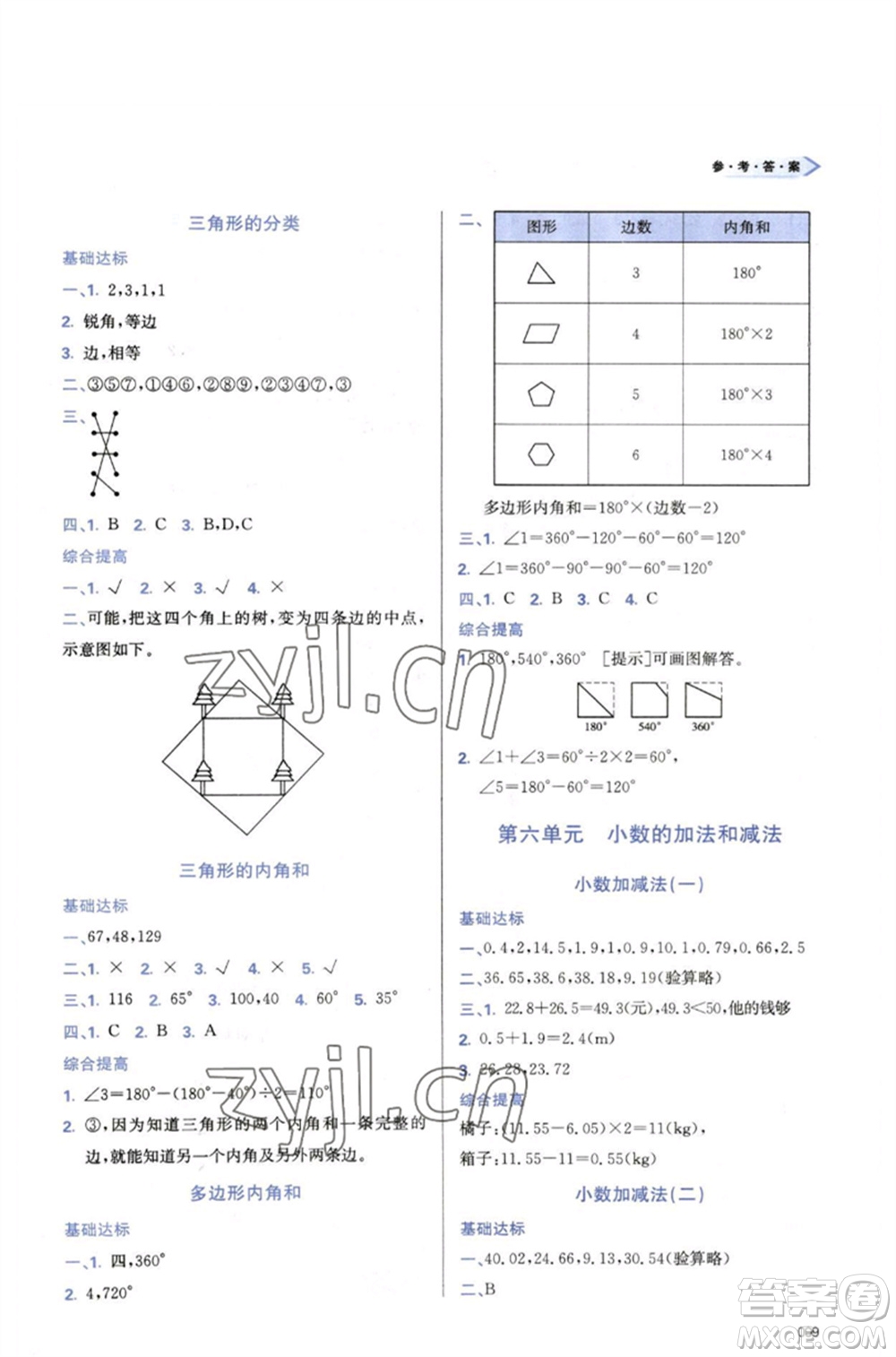 天津教育出版社2023學(xué)習(xí)質(zhì)量監(jiān)測四年級數(shù)學(xué)下冊人教版參考答案