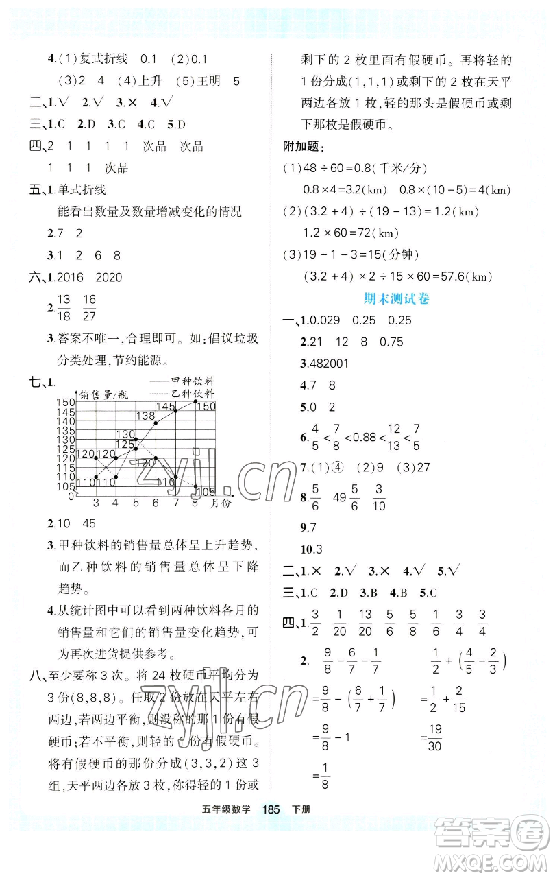 西安出版社2023狀元成才路狀元作業(yè)本五年級(jí)數(shù)學(xué)下冊(cè)人教版參考答案