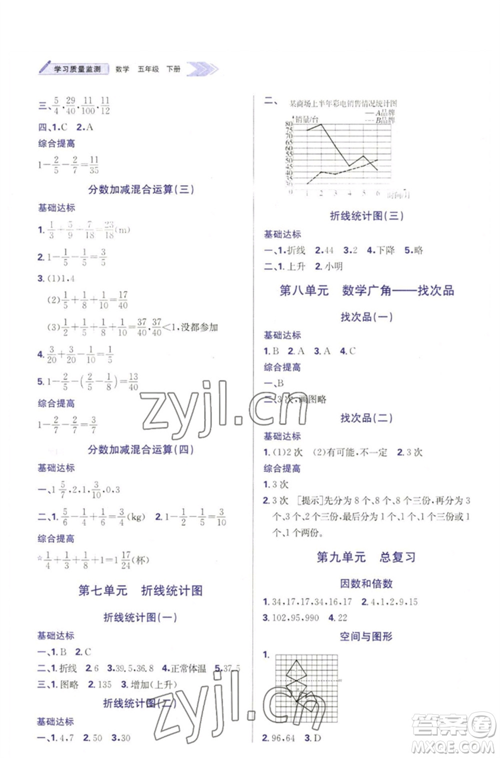 天津教育出版社2023學(xué)習(xí)質(zhì)量監(jiān)測(cè)五年級(jí)數(shù)學(xué)下冊(cè)人教版參考答案