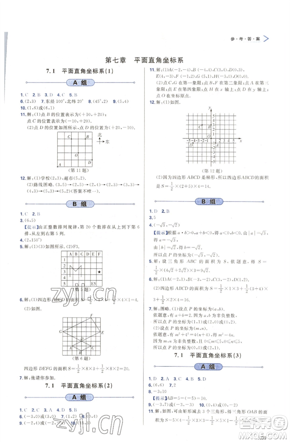 天津教育出版社2023學(xué)習(xí)質(zhì)量監(jiān)測(cè)七年級(jí)數(shù)學(xué)下冊(cè)人教版參考答案