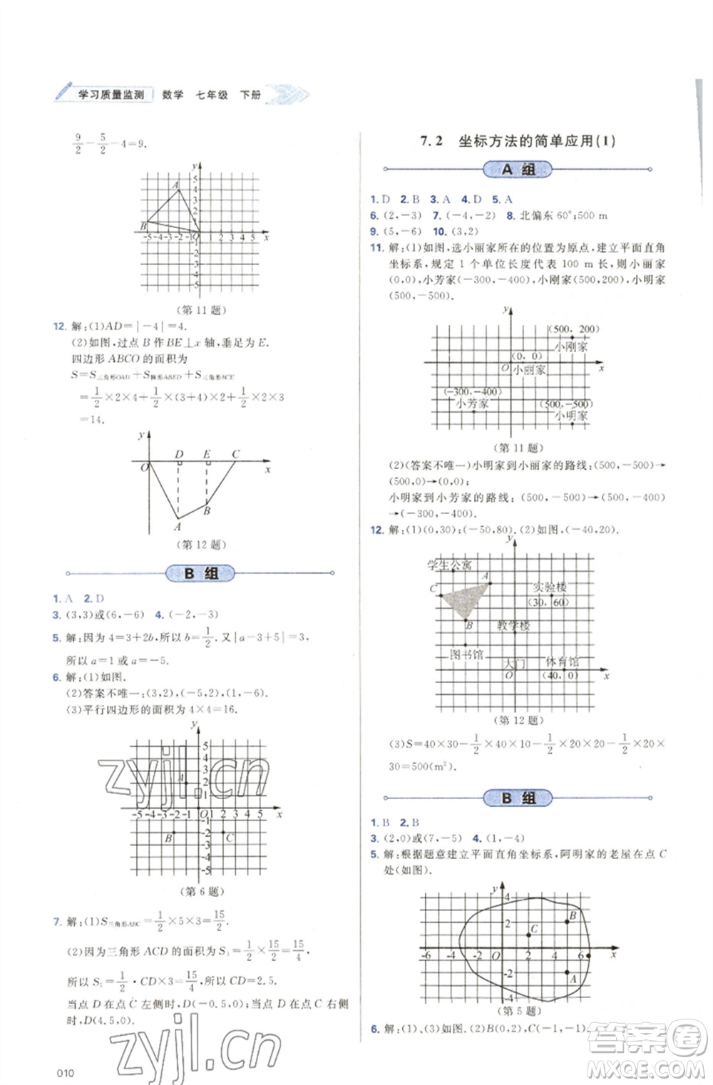 天津教育出版社2023學(xué)習(xí)質(zhì)量監(jiān)測(cè)七年級(jí)數(shù)學(xué)下冊(cè)人教版參考答案