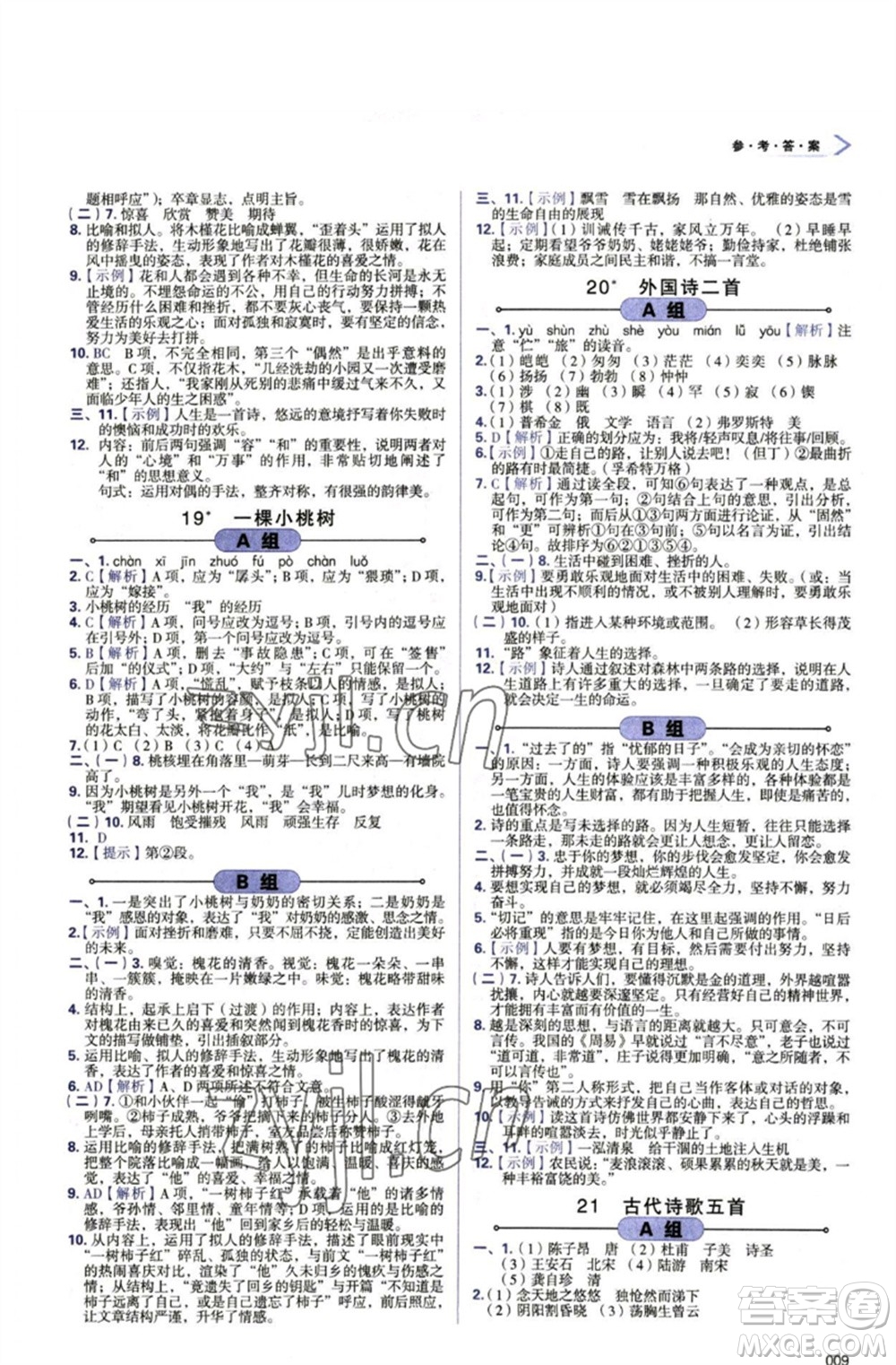 天津教育出版社2023學(xué)習(xí)質(zhì)量監(jiān)測(cè)七年級(jí)語文下冊(cè)人教版參考答案