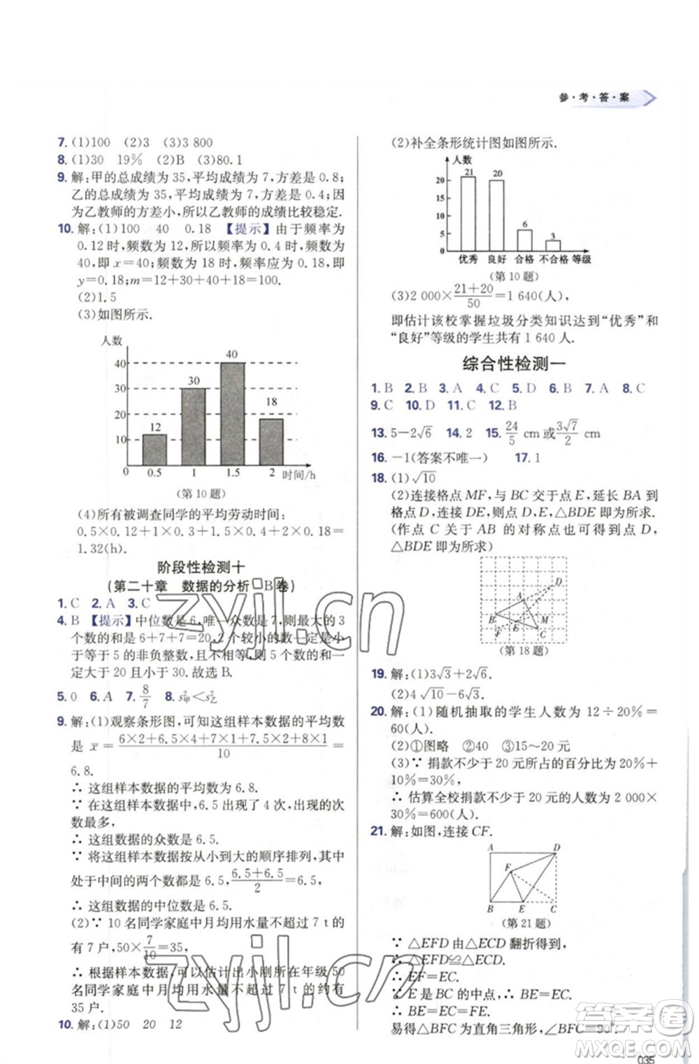 天津教育出版社2023學(xué)習(xí)質(zhì)量監(jiān)測八年級數(shù)學(xué)下冊人教版參考答案