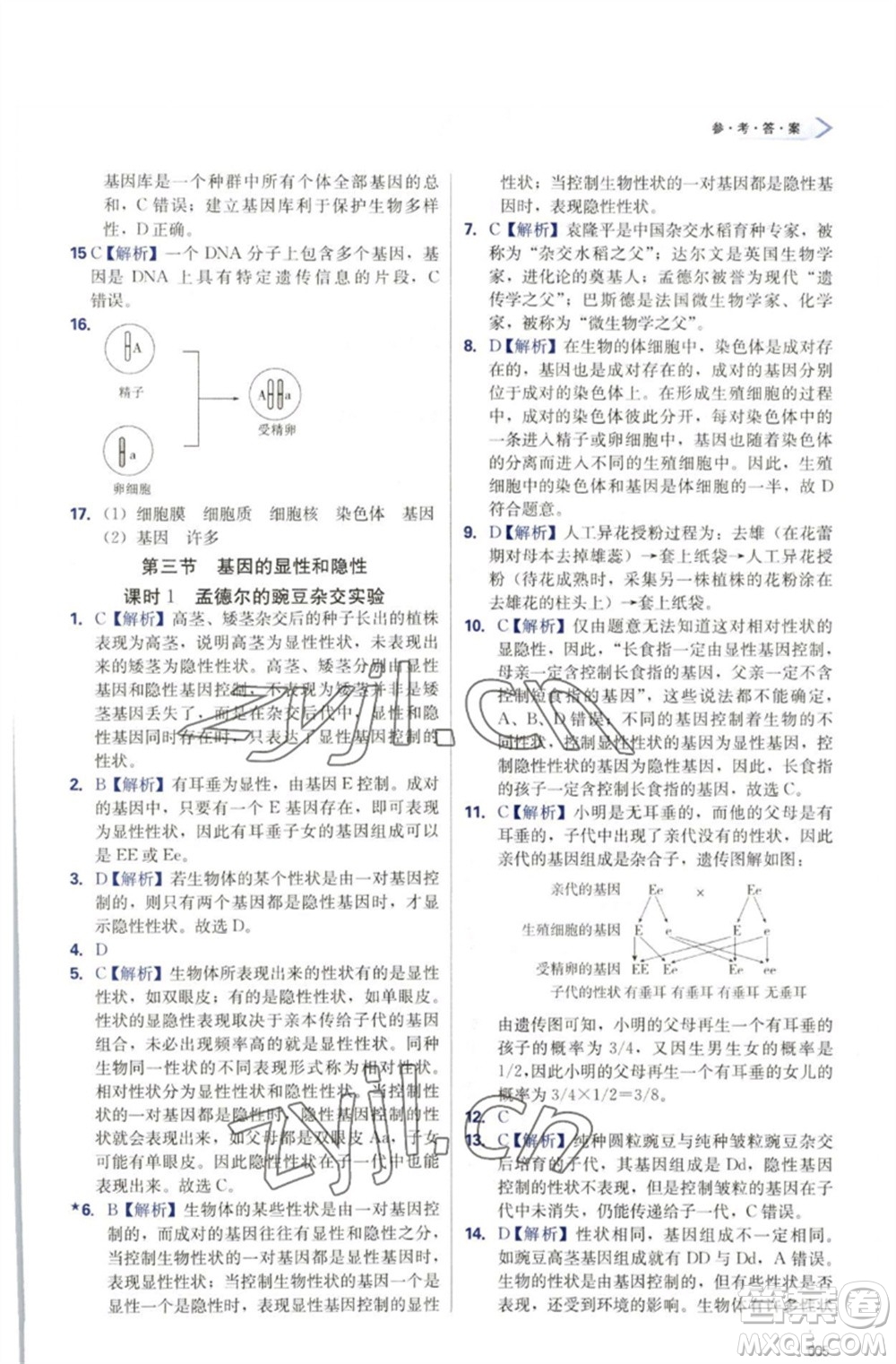 天津教育出版社2023學(xué)習(xí)質(zhì)量監(jiān)測(cè)八年級(jí)生物下冊(cè)人教版參考答案