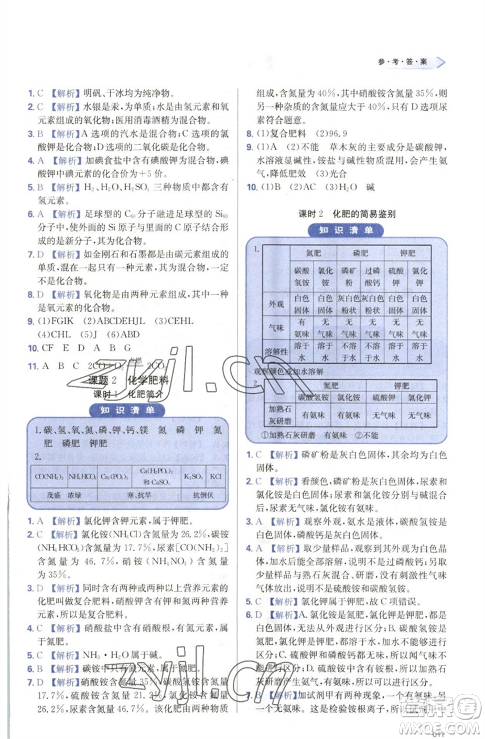 天津教育出版社2023學(xué)習(xí)質(zhì)量監(jiān)測(cè)九年級(jí)化學(xué)下冊(cè)人教版參考答案