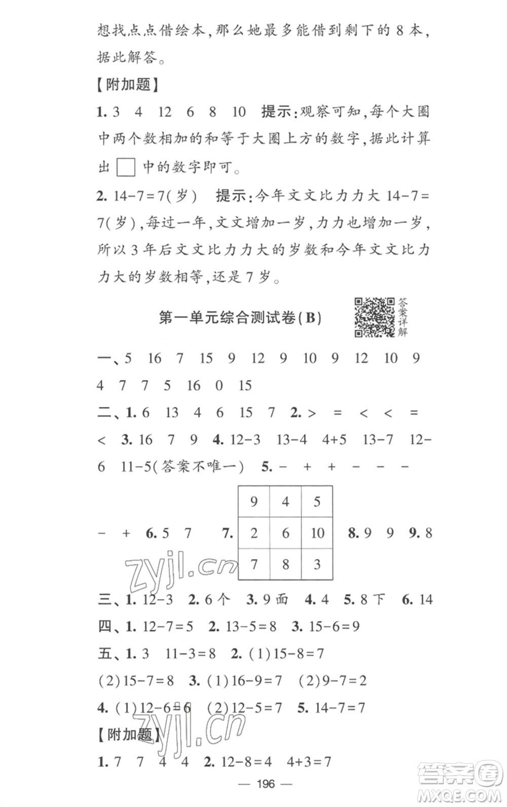 寧夏人民教育出版社2023學(xué)霸提優(yōu)大試卷一年級(jí)數(shù)學(xué)下冊(cè)江蘇版參考答案