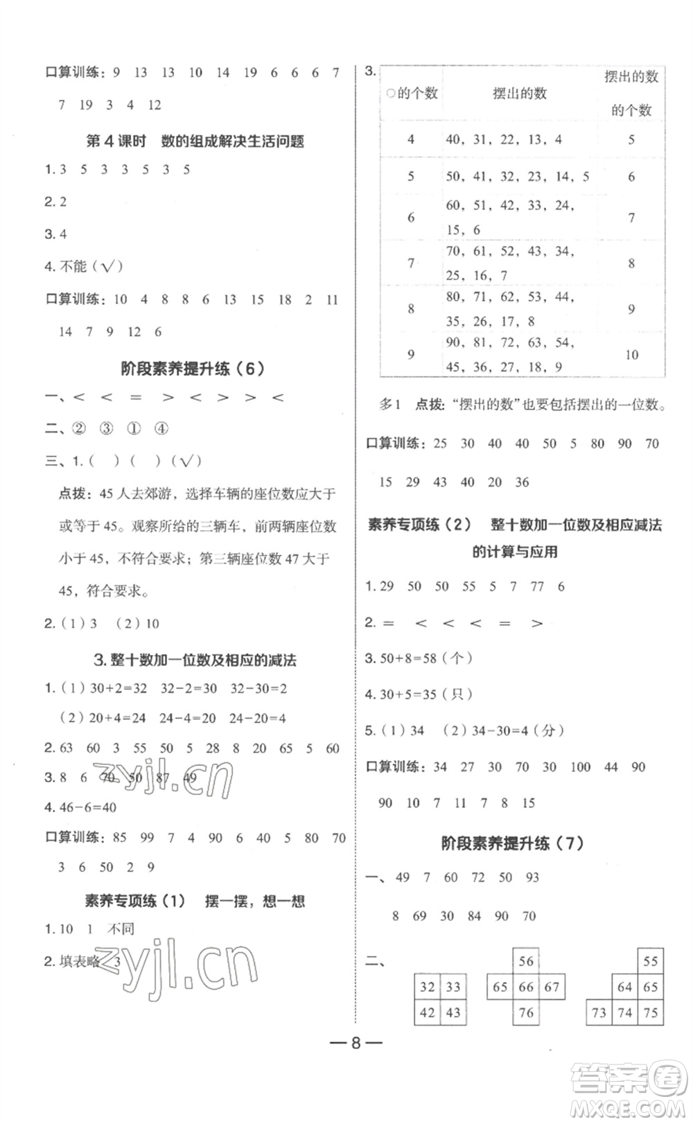 吉林教育出版社2023綜合應(yīng)用創(chuàng)新題典中點(diǎn)一年級(jí)數(shù)學(xué)下冊(cè)人教版浙江專版參考答案