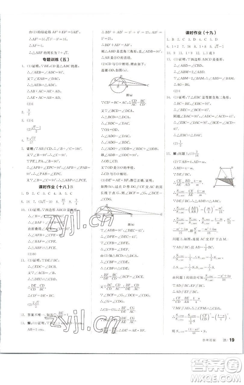 浙江教育出版社2023全品學練考九年級數(shù)學下冊蘇科版徐州專版參考答案