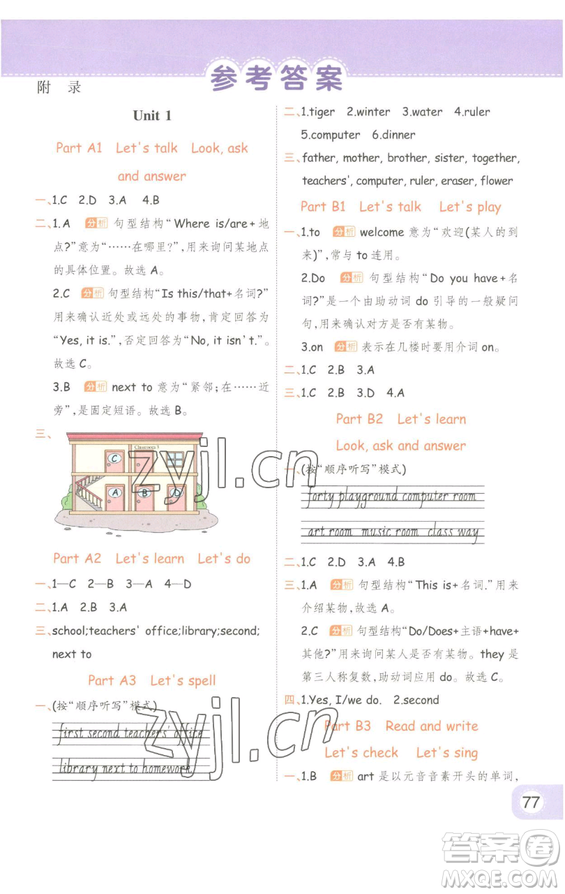 陜西師范大學(xué)出版總社有限公司2023黃岡同步練一日一練四年級(jí)英語(yǔ)下冊(cè)人教PEP版參考答案