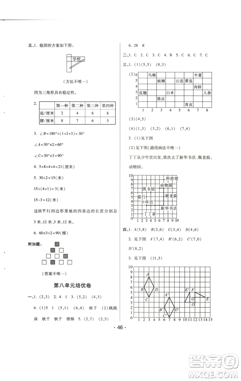 陜西師范大學(xué)出版總社有限公司2023黃岡同步練一日一練四年級數(shù)學(xué)下冊江蘇版參考答案