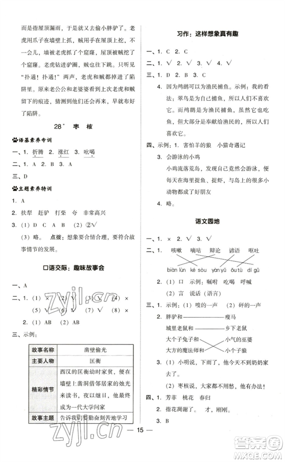 陜西人民教育出版社2023綜合應(yīng)用創(chuàng)新題典中點(diǎn)三年級(jí)語(yǔ)文下冊(cè)人教版福建專版參考答案