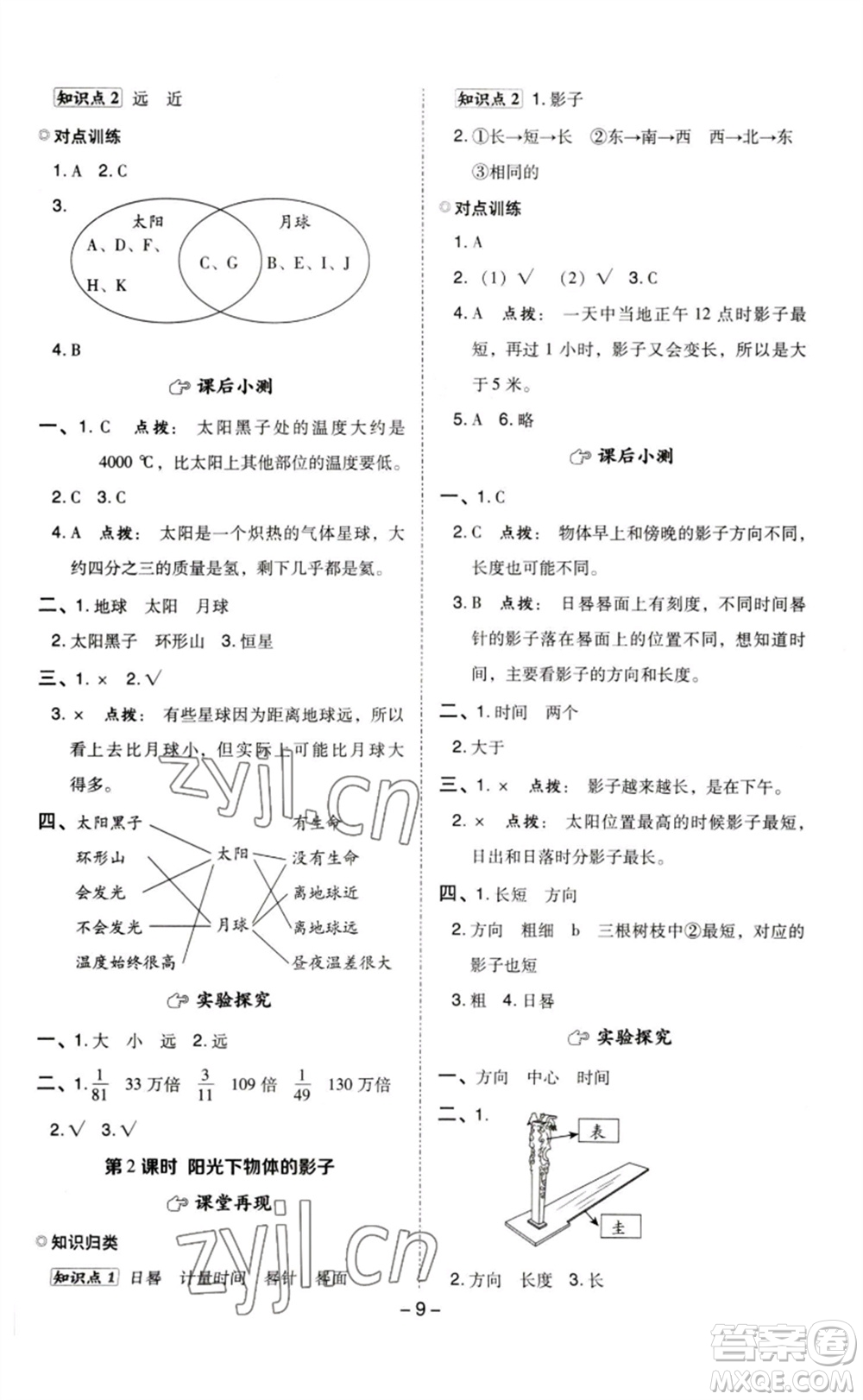 山西教育出版社2023綜合應用創(chuàng)新題典中點三年級科學下冊教科版參考答案