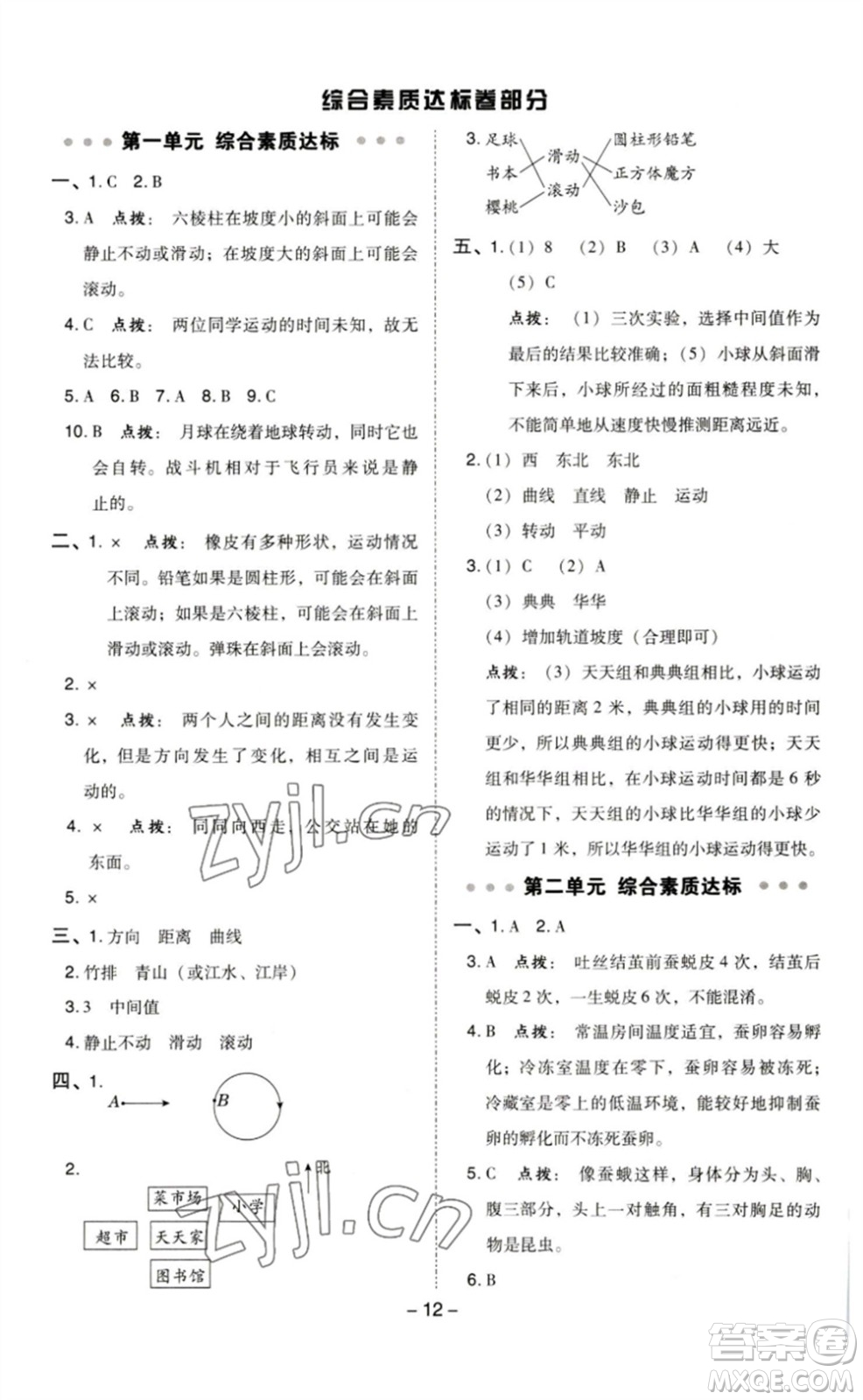 山西教育出版社2023綜合應用創(chuàng)新題典中點三年級科學下冊教科版參考答案