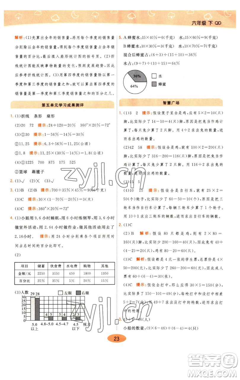 陜西師范大學(xué)出版總社有限公司2023黃岡同步練一日一練六年級(jí)數(shù)學(xué)下冊(cè)青島版參考答案