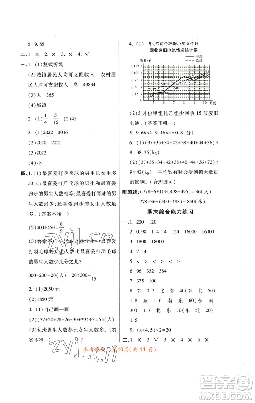 陜西師范大學(xué)出版總社有限公司2023黃岡同步練一日一練五年級(jí)數(shù)學(xué)下冊(cè)北師大版參考答案