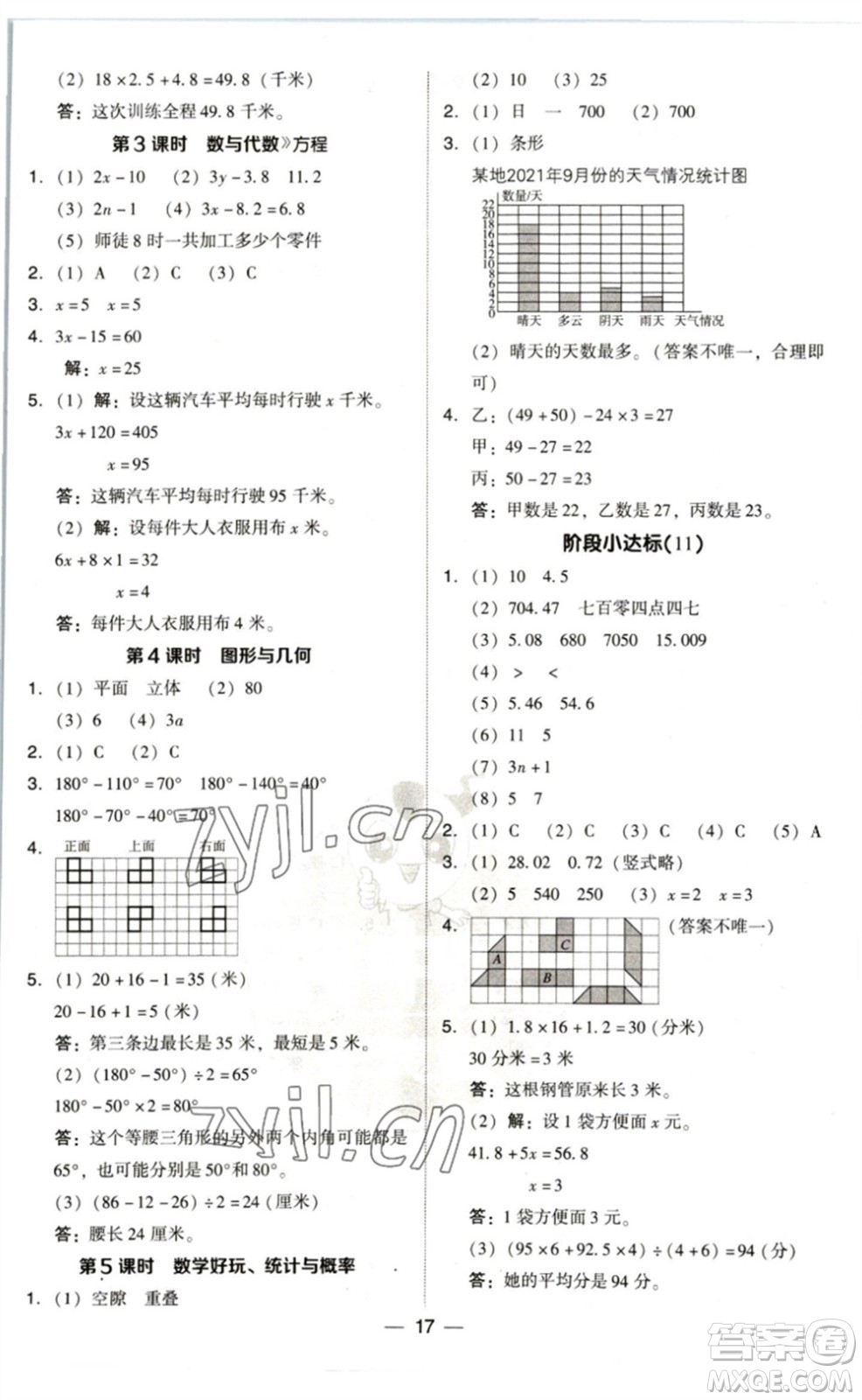 陜西人民教育出版社2023綜合應(yīng)用創(chuàng)新題典中點四年級數(shù)學(xué)下冊北師大版參考答案