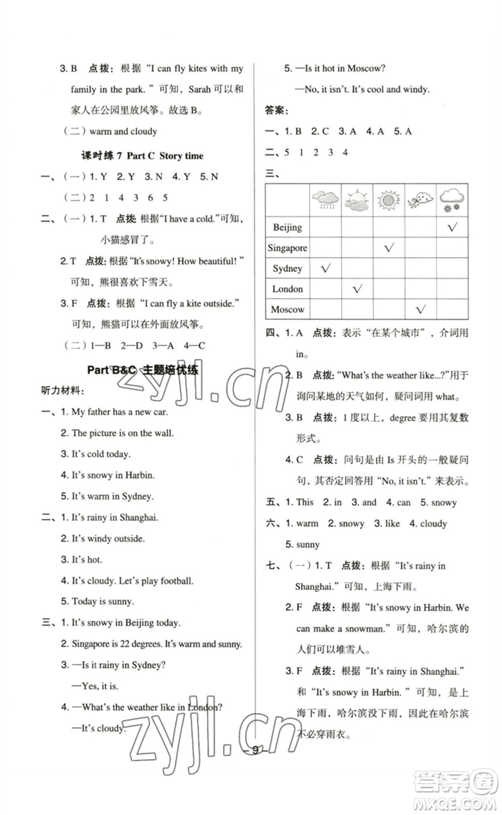 吉林教育出版社2023綜合應(yīng)用創(chuàng)新題典中點(diǎn)四年級(jí)英語(yǔ)下冊(cè)人教PEP版參考答案