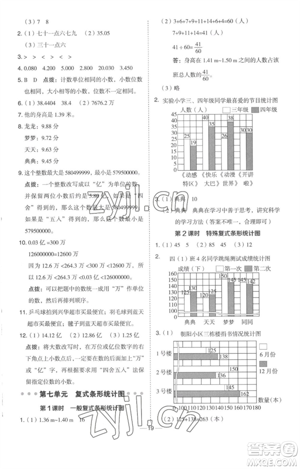 吉林教育出版社2023綜合應用創(chuàng)新題典中點四年級數(shù)學下冊冀教版參考答案