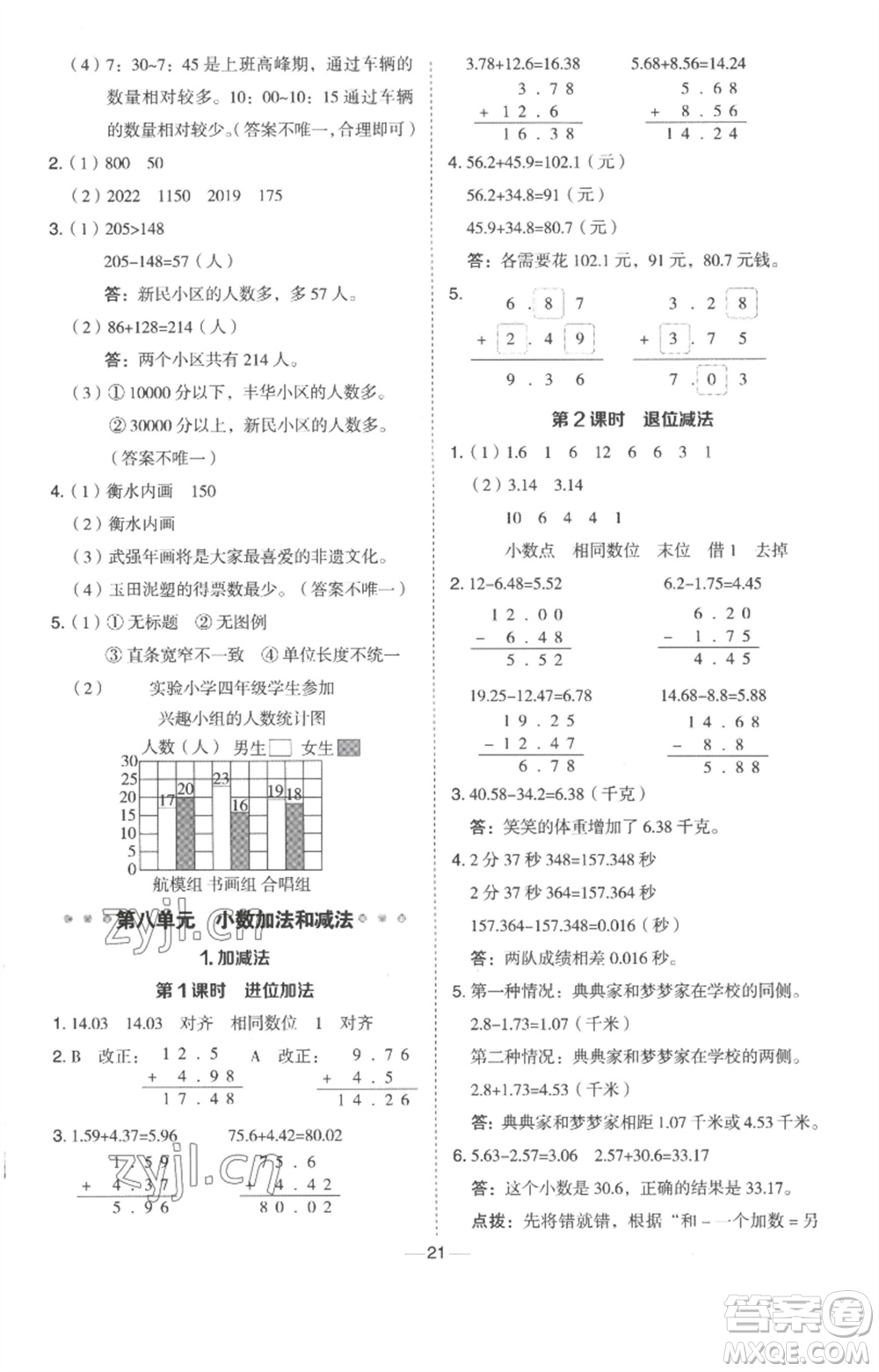 吉林教育出版社2023綜合應用創(chuàng)新題典中點四年級數(shù)學下冊冀教版參考答案