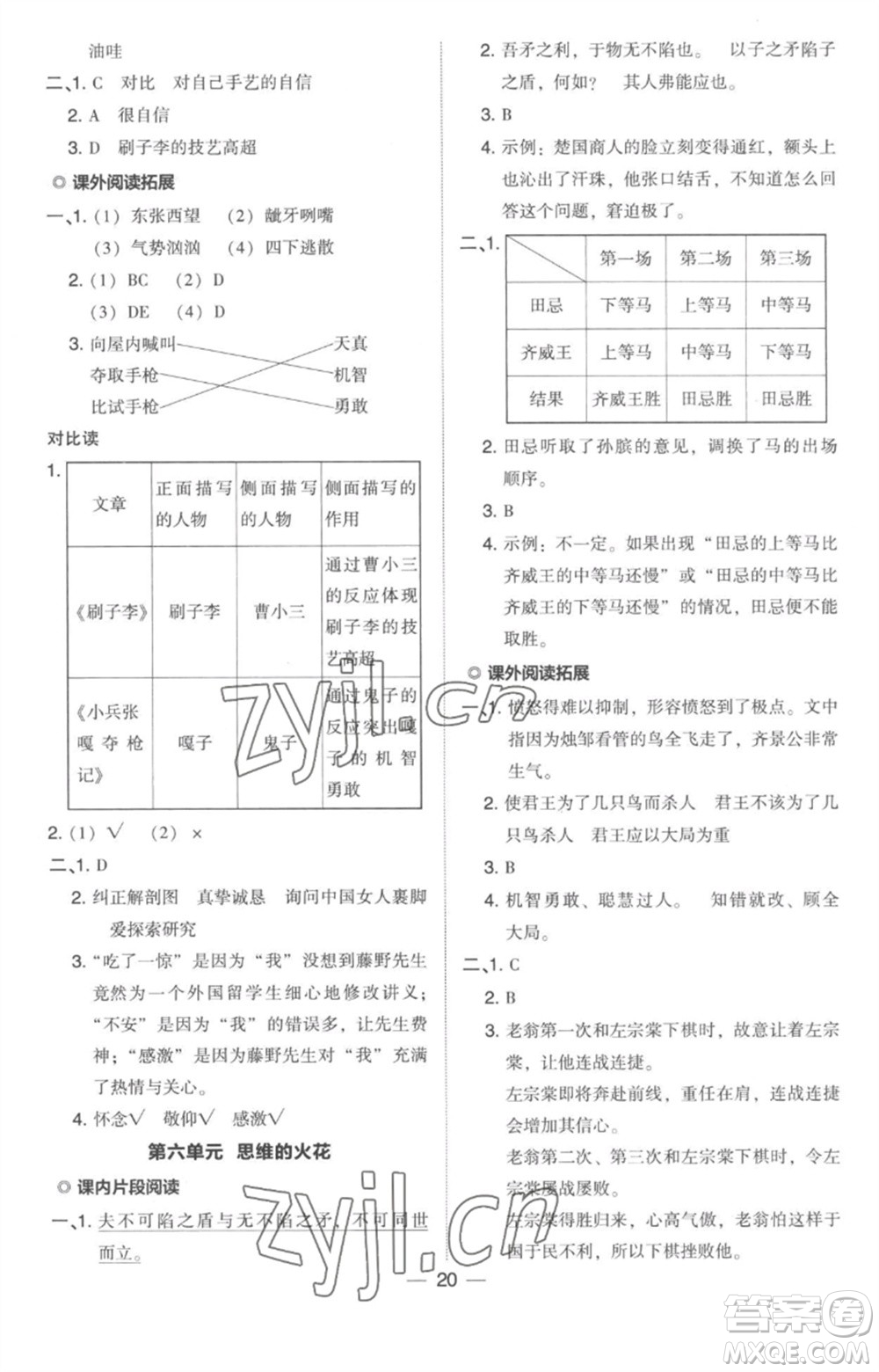 吉林教育出版社2023綜合應(yīng)用創(chuàng)新題典中點(diǎn)五年級(jí)語(yǔ)文下冊(cè)人教版參考答案