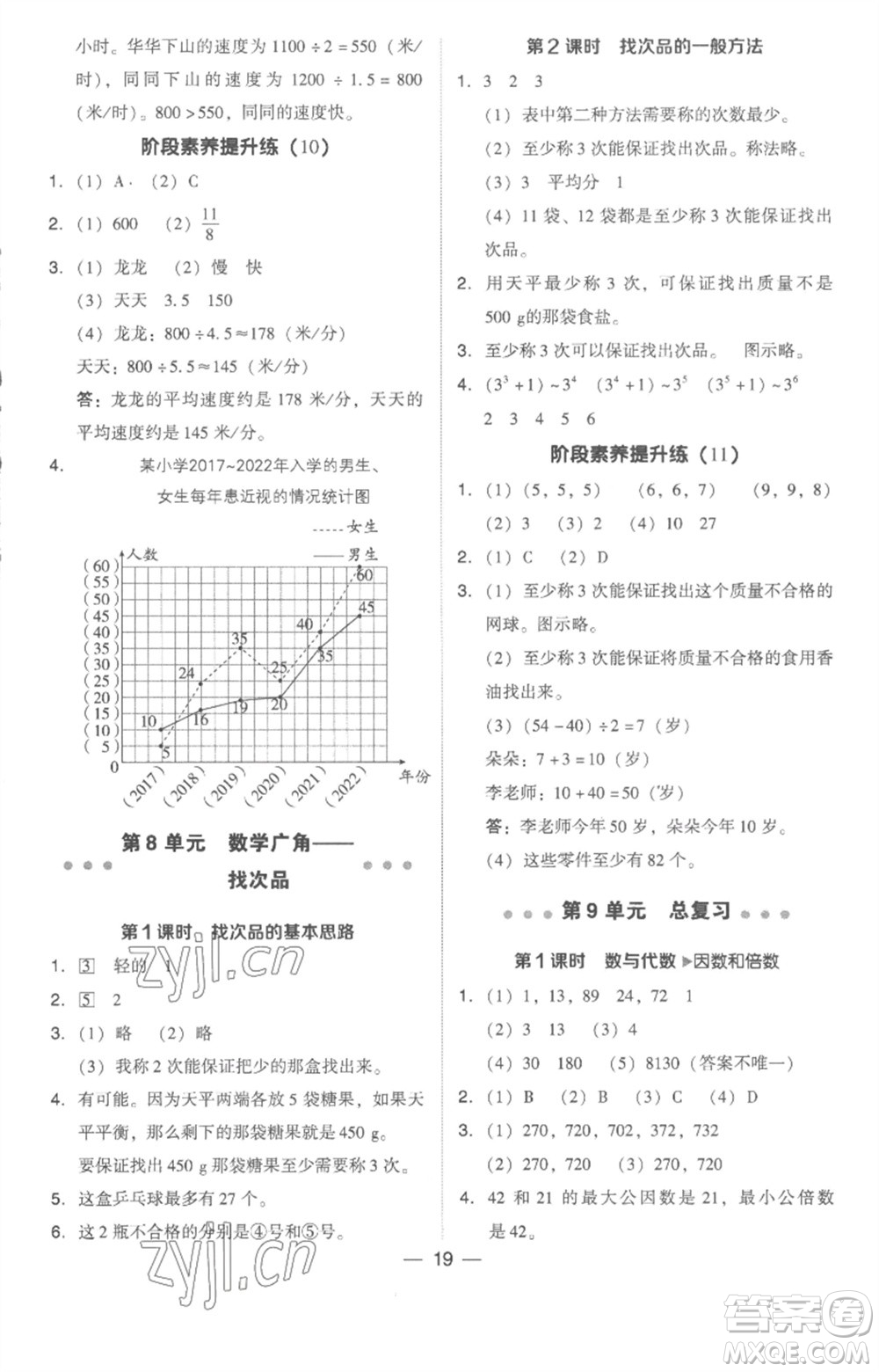 吉林教育出版社2023綜合應(yīng)用創(chuàng)新題典中點五年級數(shù)學下冊人教版浙江專版參考答案