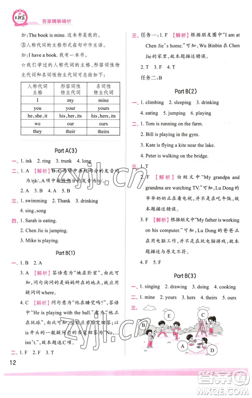 江西人民出版社2023王朝霞創(chuàng)維新課堂英語(yǔ)五年級(jí)下冊(cè)人教PEP版參考答案