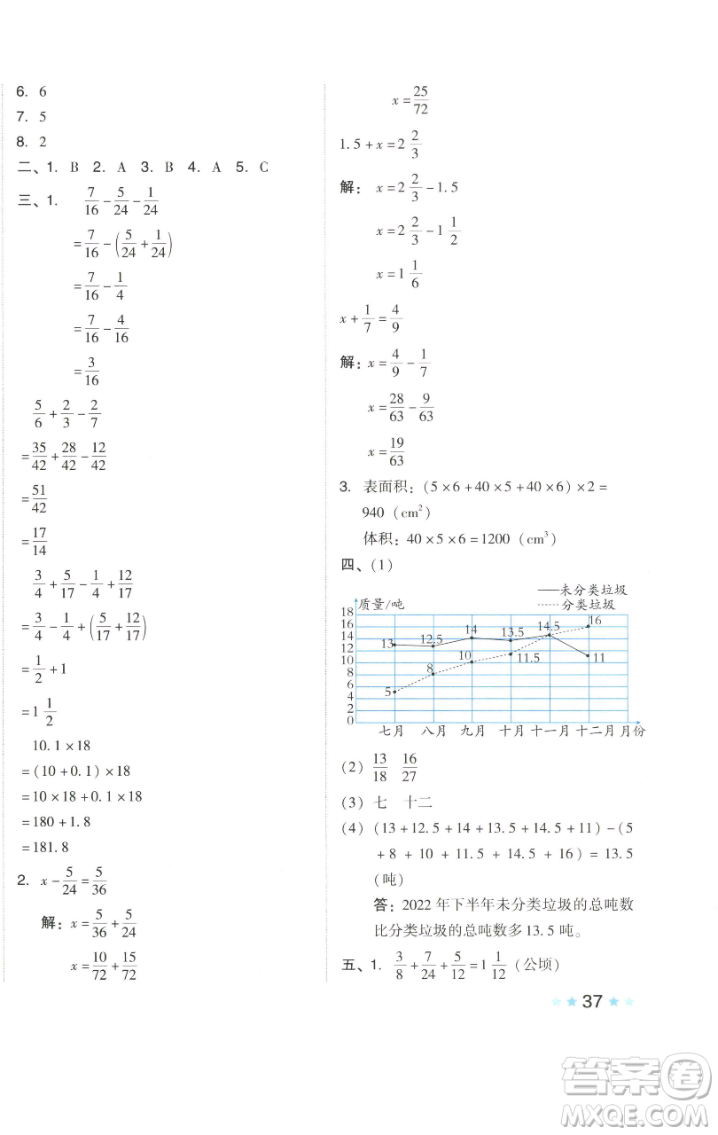 吉林教育出版社2023好卷五年級(jí)數(shù)學(xué)下冊(cè)人教版參考答案