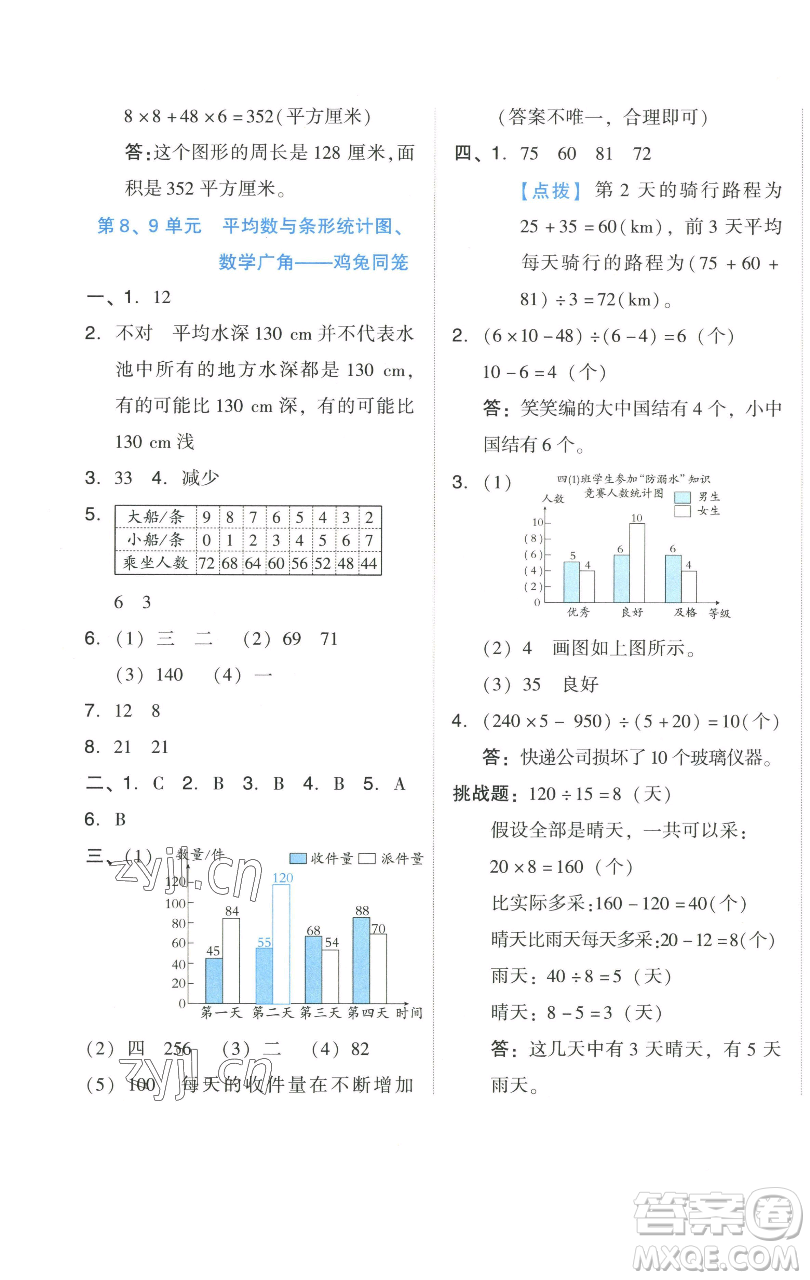 吉林教育出版社2023好卷四年級數(shù)學下冊人教版參考答案