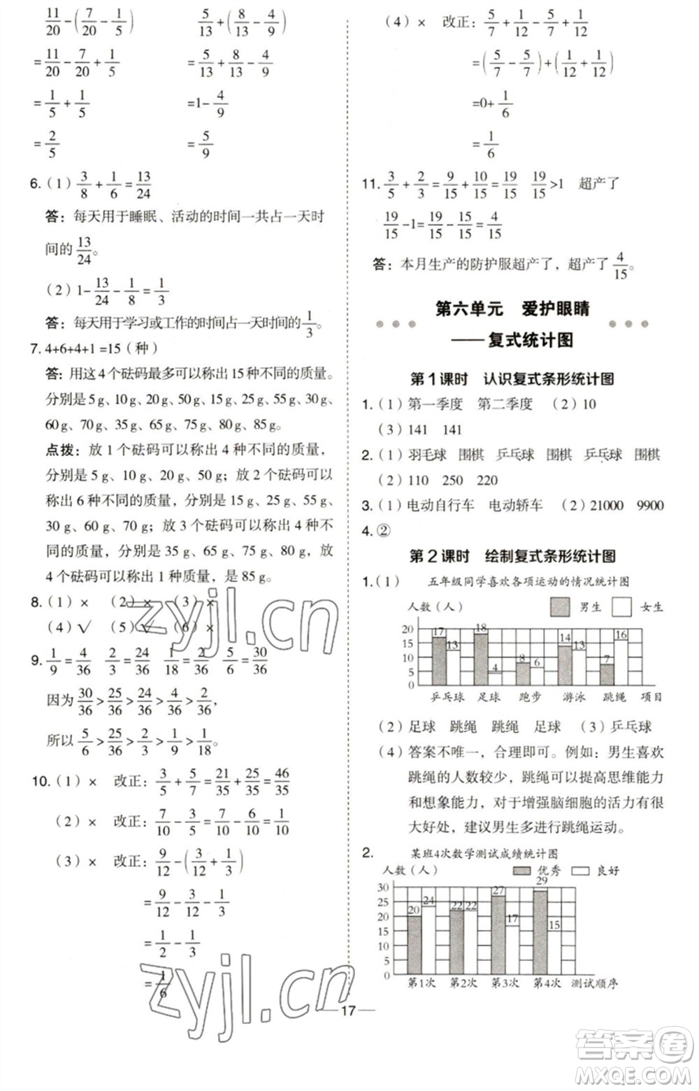 吉林教育出版社2023綜合應(yīng)用創(chuàng)新題典中點五年級數(shù)學(xué)下冊青島版參考答案