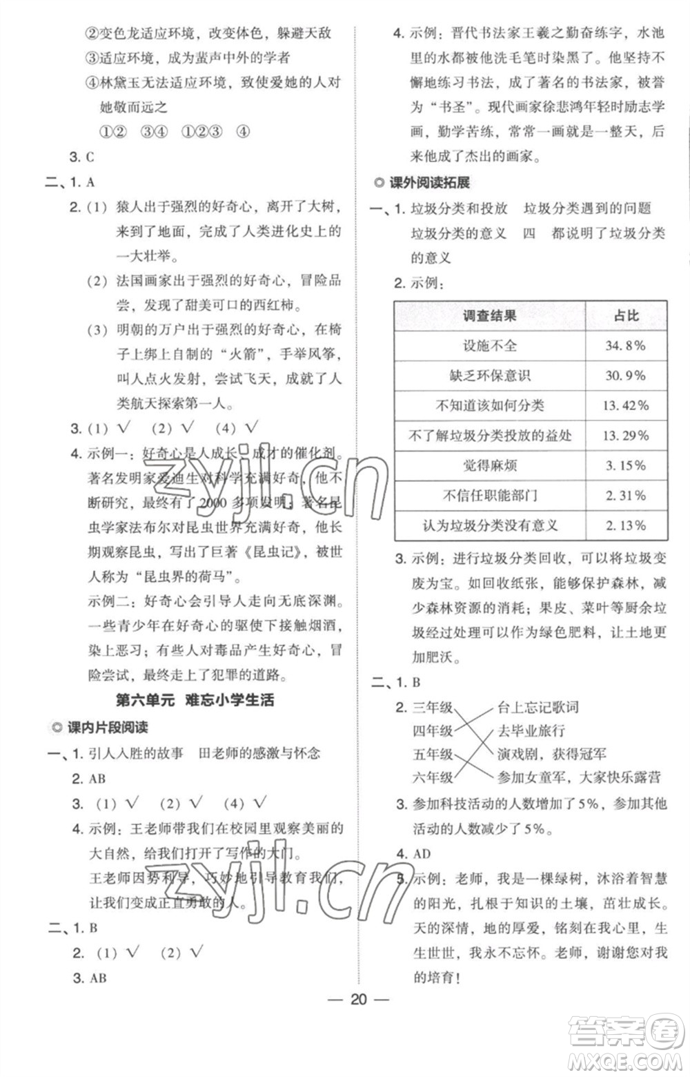 吉林教育出版社2023綜合應(yīng)用創(chuàng)新題典中點(diǎn)六年級(jí)語(yǔ)文下冊(cè)人教版參考答案