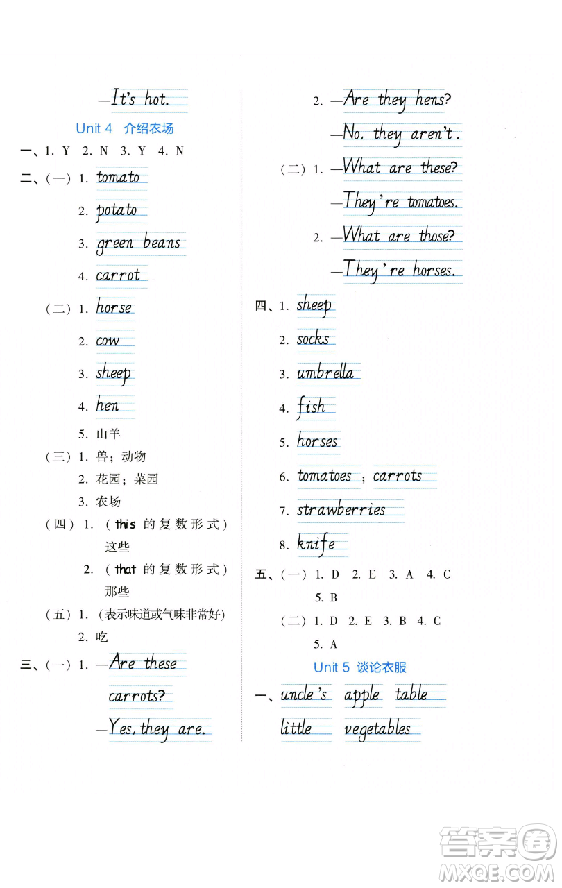 吉林教育出版社2023好卷四年級(jí)英語(yǔ)下冊(cè)人教PEP版參考答案