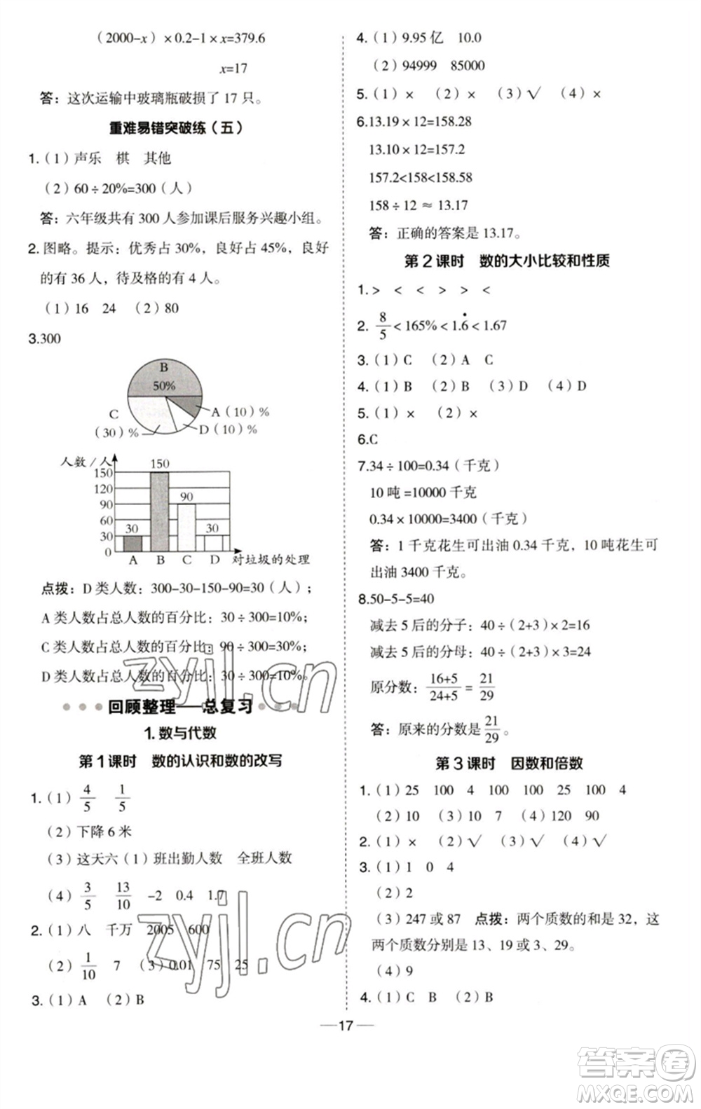 吉林教育出版社2023綜合應(yīng)用創(chuàng)新題典中點(diǎn)六年級(jí)數(shù)學(xué)下冊(cè)青島版參考答案