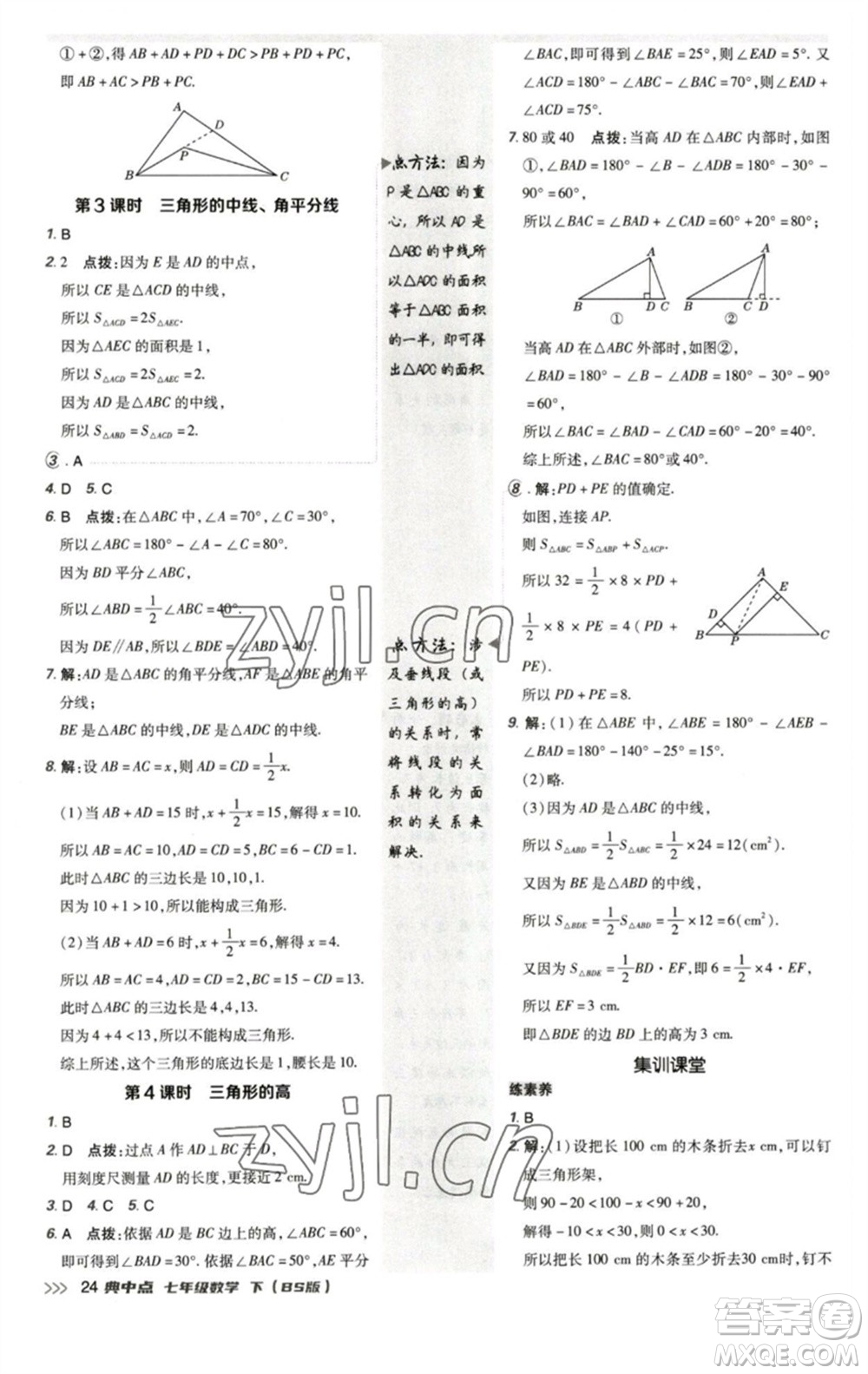 陜西人民教育出版社2023綜合應(yīng)用創(chuàng)新題典中點(diǎn)七年級數(shù)學(xué)下冊北師大版參考答案