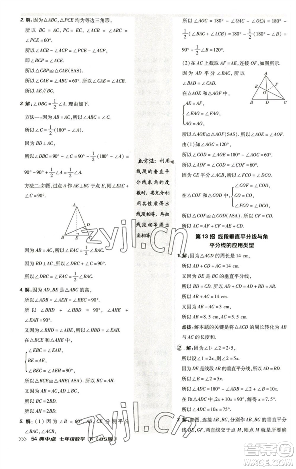 陜西人民教育出版社2023綜合應(yīng)用創(chuàng)新題典中點(diǎn)七年級數(shù)學(xué)下冊北師大版參考答案