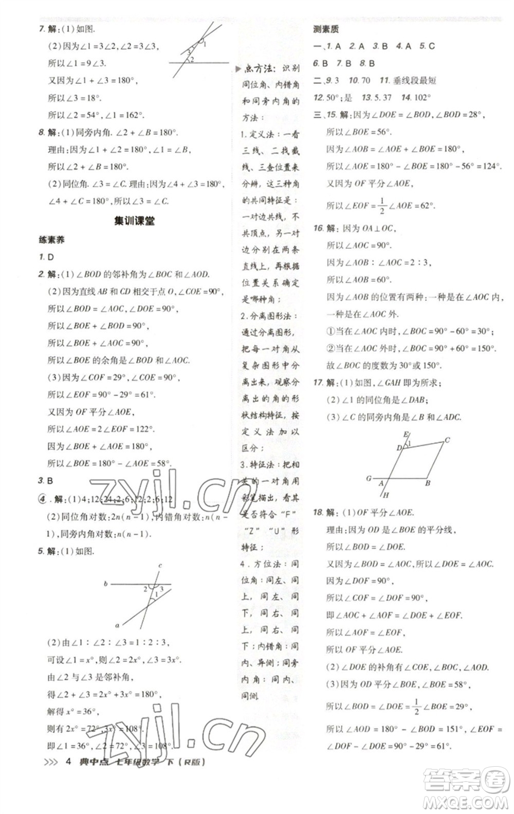 陜西人民教育出版社2023綜合應(yīng)用創(chuàng)新題典中點七年級數(shù)學(xué)下冊人教版參考答案