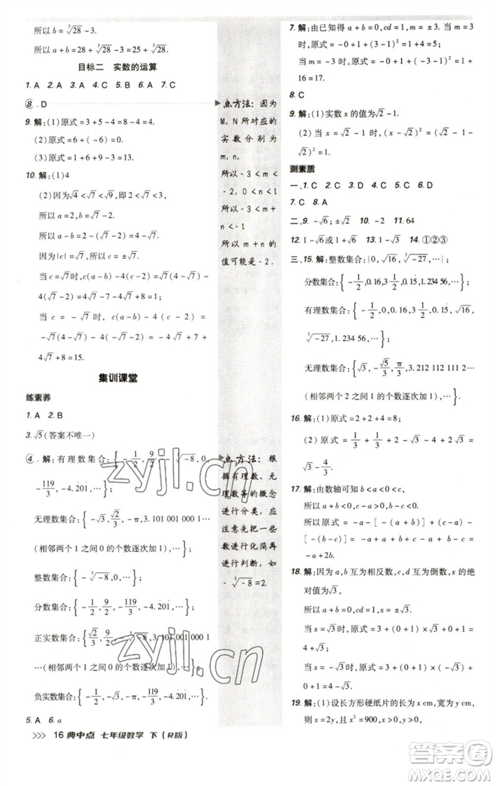 陜西人民教育出版社2023綜合應(yīng)用創(chuàng)新題典中點七年級數(shù)學(xué)下冊人教版參考答案