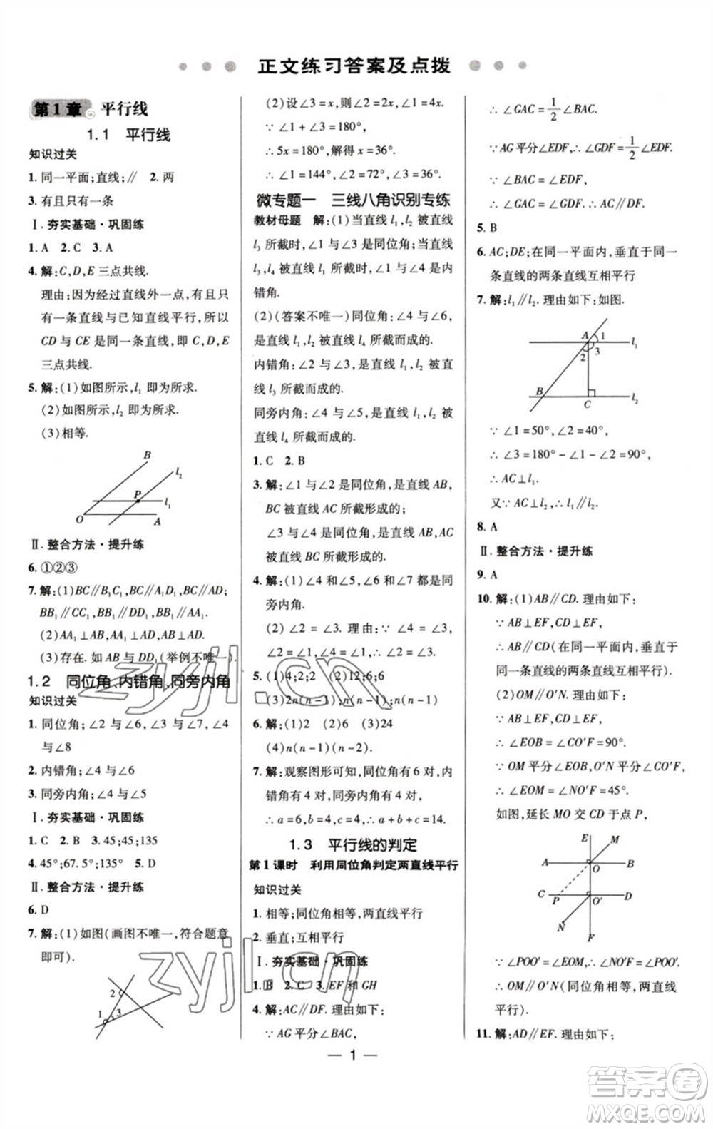 陜西人民教育出版社2023綜合應(yīng)用創(chuàng)新題典中點(diǎn)七年級數(shù)學(xué)下冊浙教版參考答案