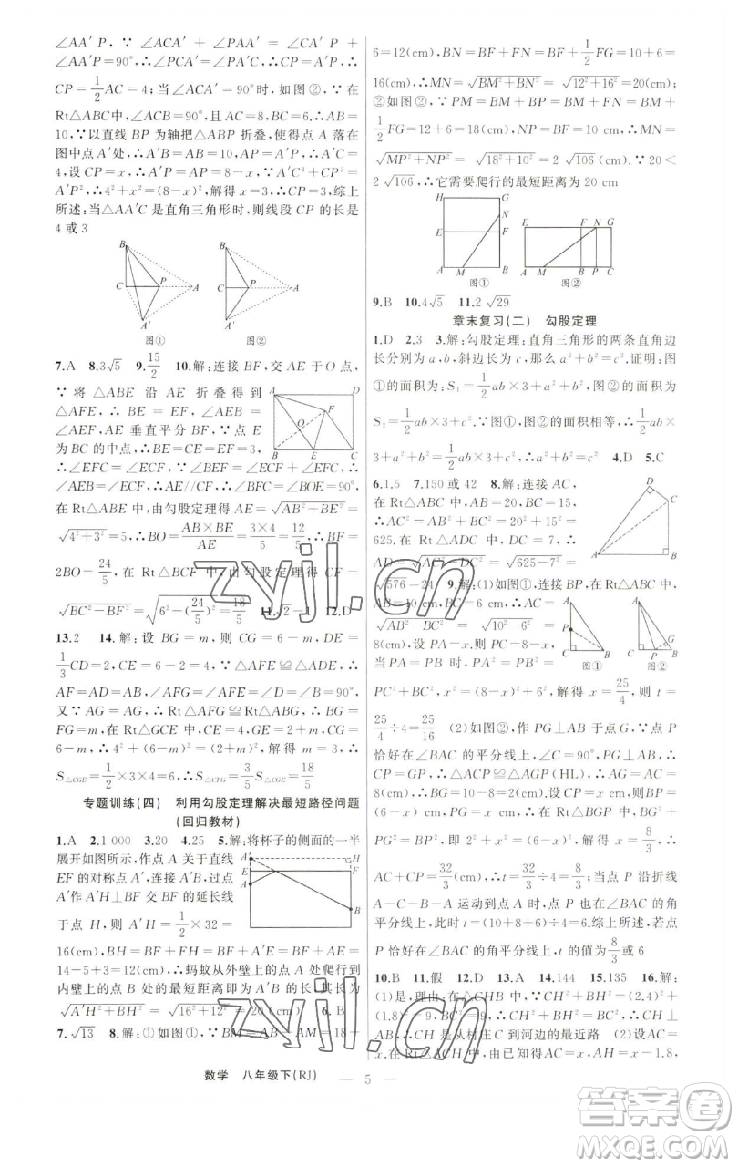 新疆青少年出版社2023四清導航八年級下冊數(shù)學人教版河南專版參考答案